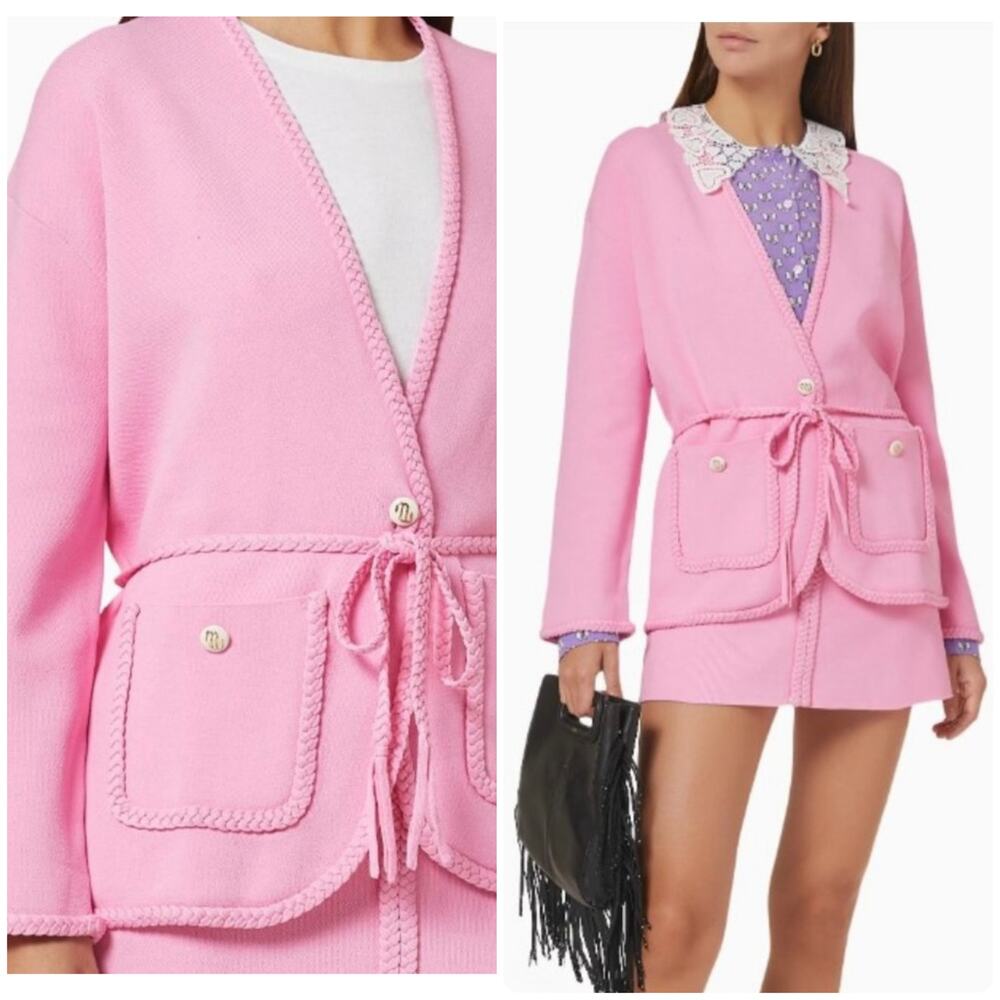 Maje Madene Belted Knit Pink Cardigan Jacket Size 3 Large
